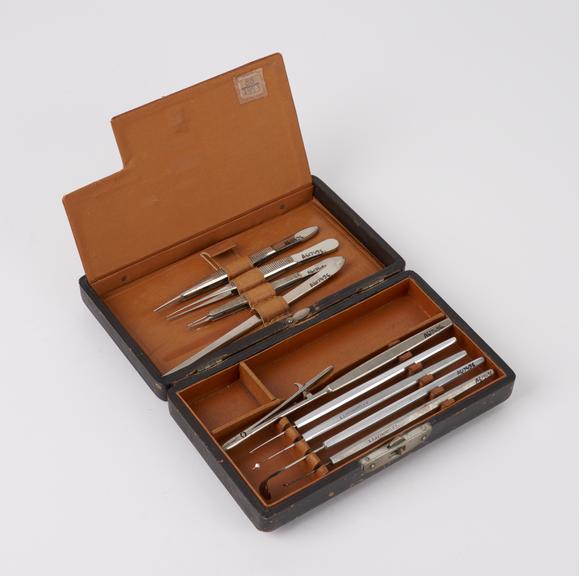 Ophthalmic instrument set, cased, by Meyrowitz, American, c