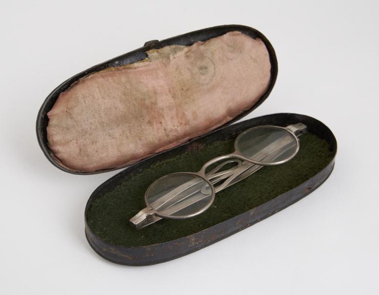 Transverse folding spectacles, silver, Birmingham hallmark