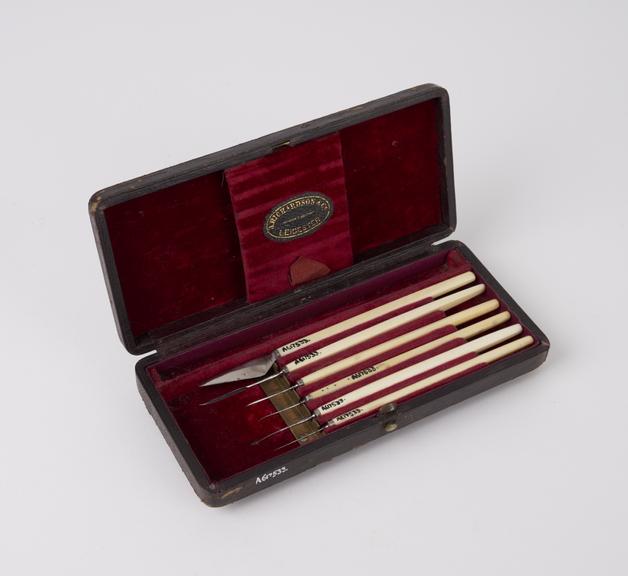 Ophthalmic instrument set, cased, by J. Richardson and Co