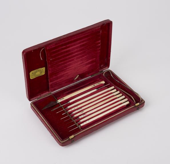 Ophthalmic instrument set, cased, by Weiss, English, 1823-1837