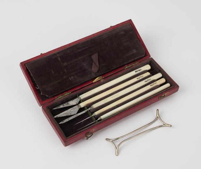 Ophthalmic instrument set, cased, by Weiss, English