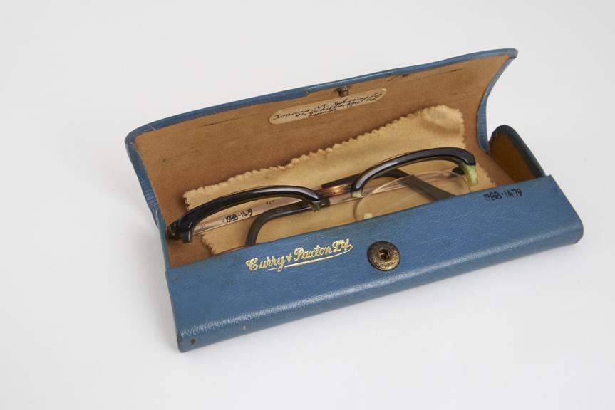 Pair of spectacles with metal and plastic frames, no maker