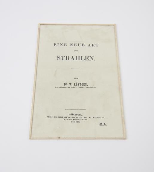 Photograph of the title page of Roentgen's first publication on