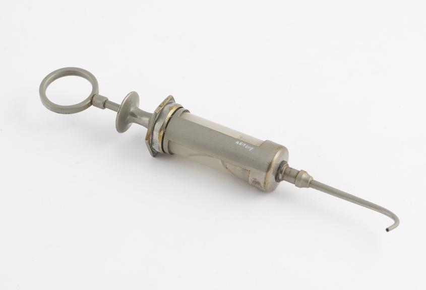 Dental water syringe, glass and nickel plated brass