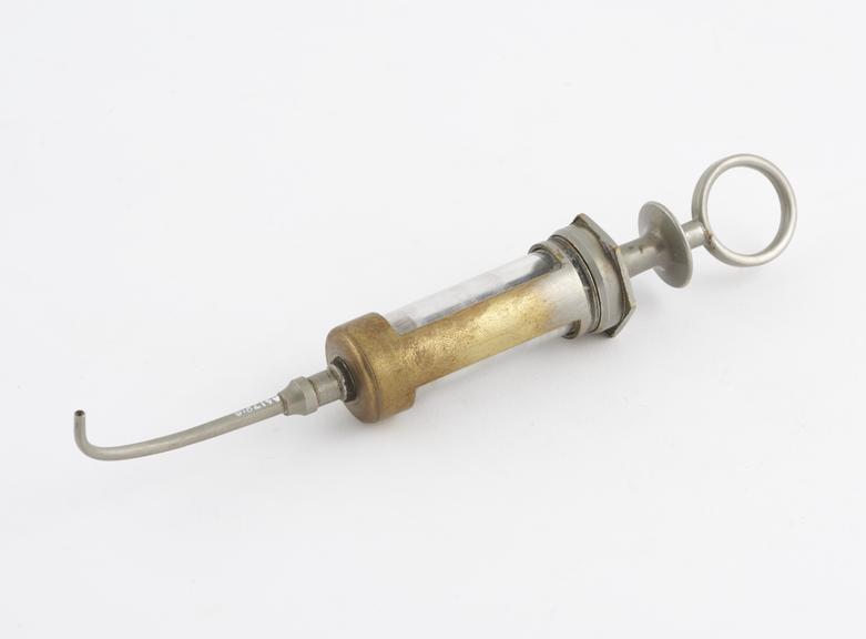 Dental water syringe, glass and nickel plated brass