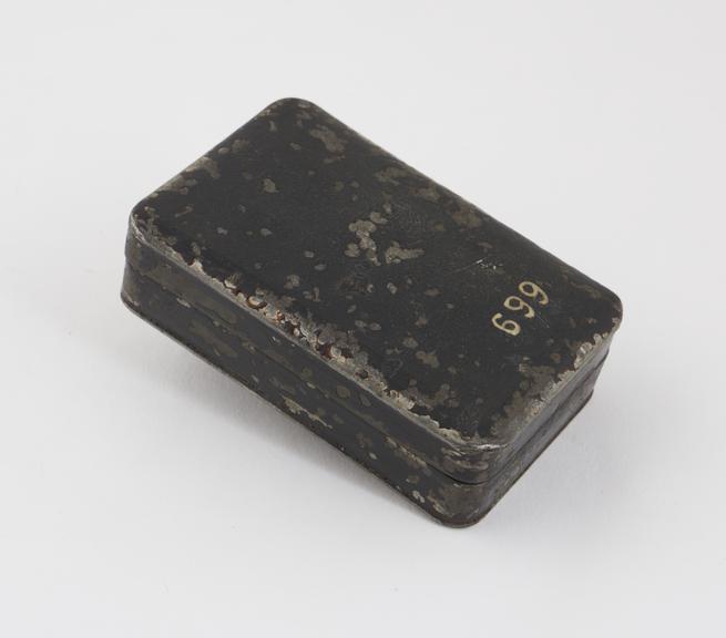 Tinder-box (length 3 3/4 ins) of tin