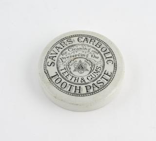 Ceramic pot lid for Savar's carbolic tooth paste