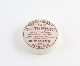 Ceramic pot lid for Woods cherry tooth paste