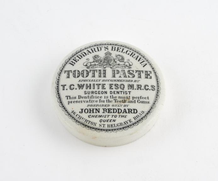 Ceramic pot lid for Beddard's Belgravia tooth paste