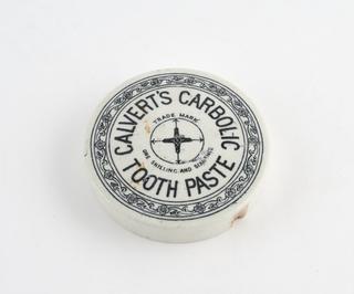 Ceramic pot lid for Calvert's carbolic tooth paste