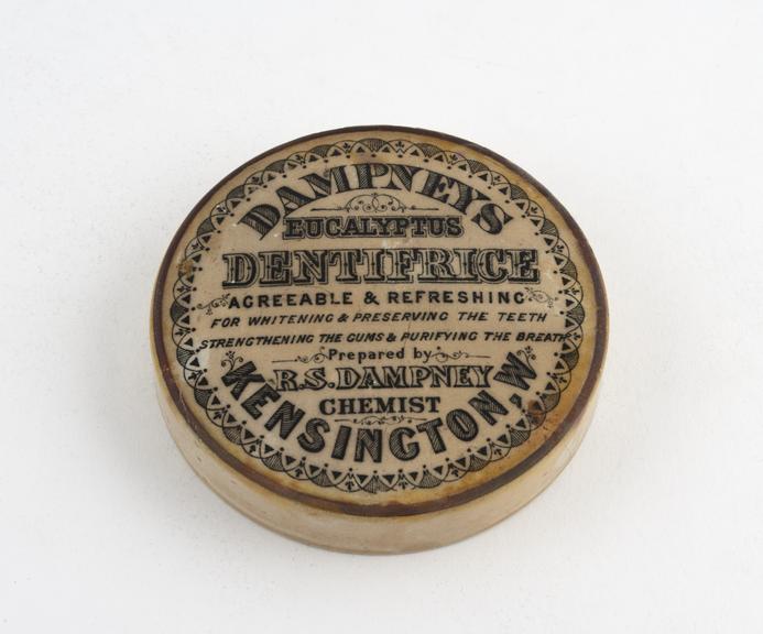 Ceramic pot lid for Dampney's Eucalyptus Dentifrice