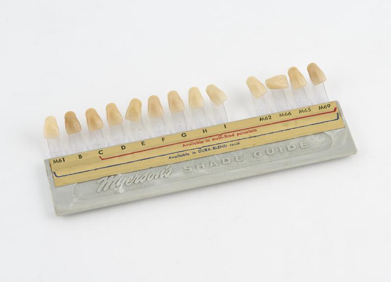 Shade guide for Myerson's porcelain and acrylic teeth, plastic