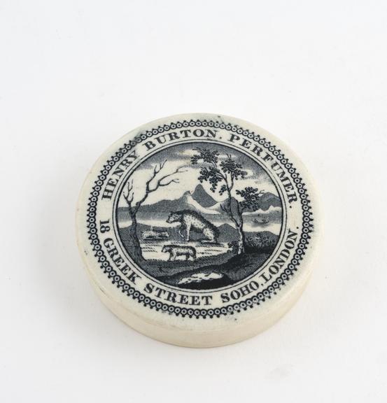 Ceramic pot lid for Bear's grease, supplied by Henry Burton