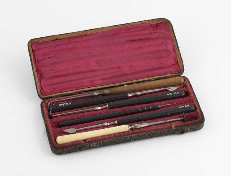 Dental descaler set, in rectangular sharkskin case