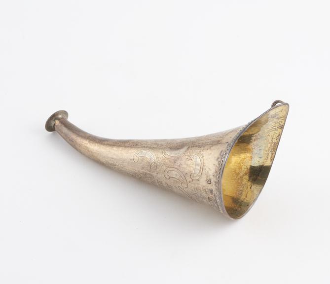 Silver ear trumpet, Cyrillic inscription, hall marked Moscow