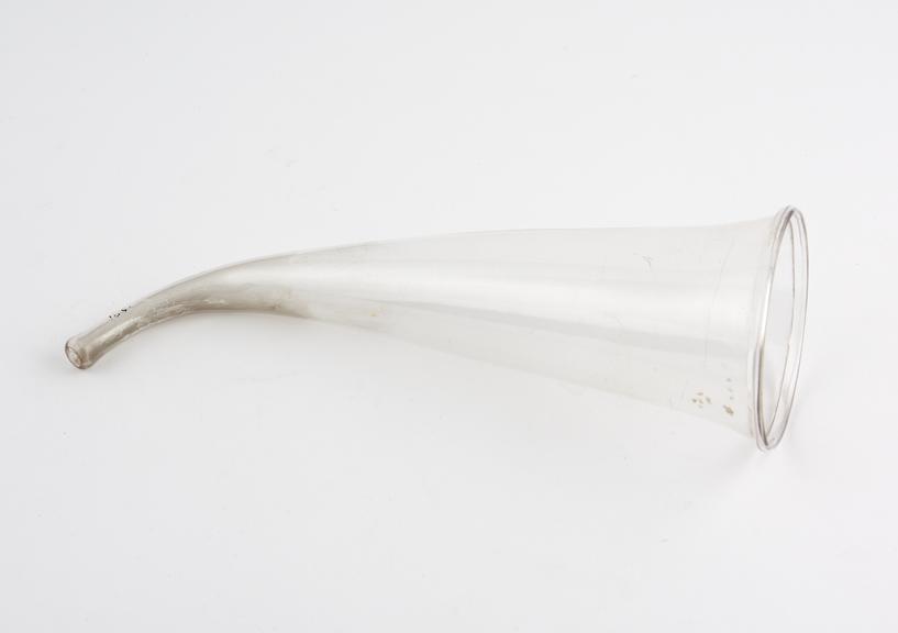 Glass ear trumpet, in cardboard box(?), European, 1760-1820