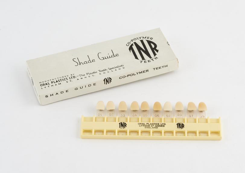 Shade guide for TNR' acrylic teeth, in box