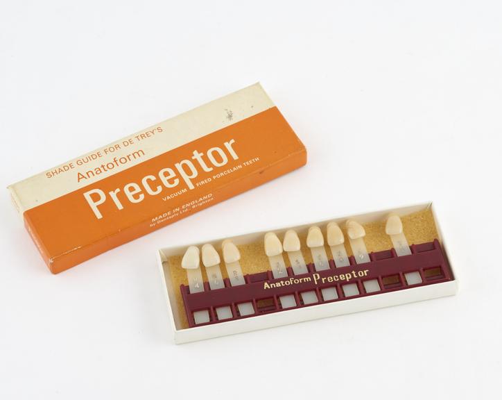 Boxed shade guide for Anatoform Preceptor' porcelain teeth