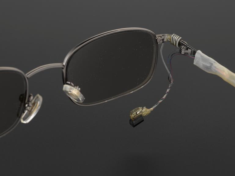 Old pair of sunglasses with sensor attached