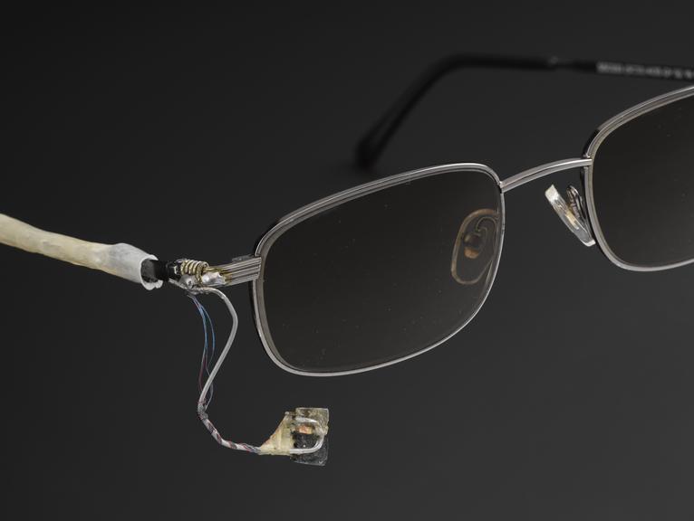 Old pair of sunglasses with sensor attached