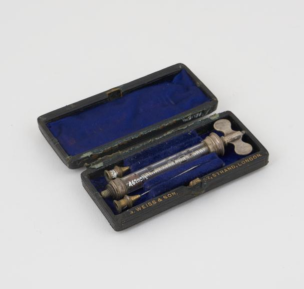 Hypodermic syringe, Pravaz's, glass and silver-plated brass