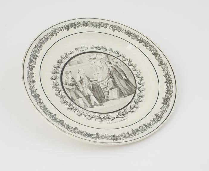 Creamware plate, depicting Edward Jenner at the Galerie Civile