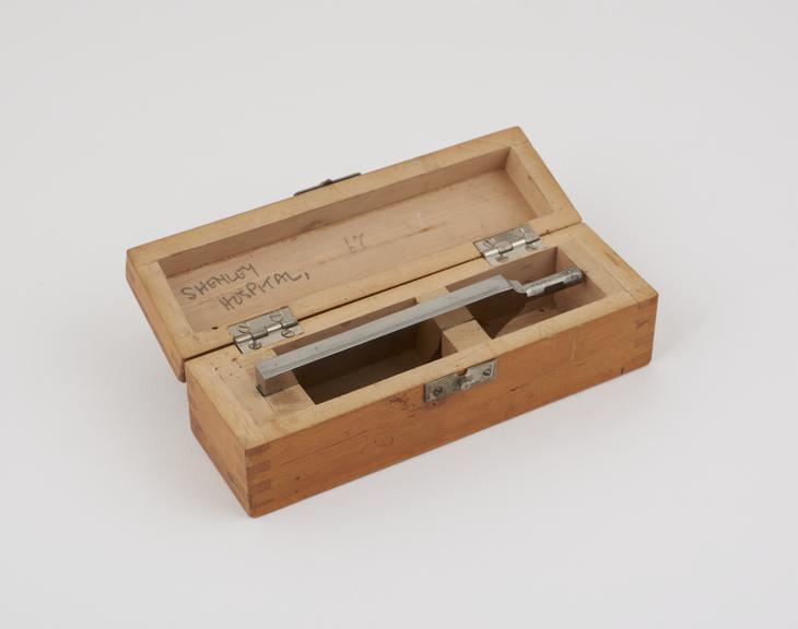 Microtome knife in wooden box