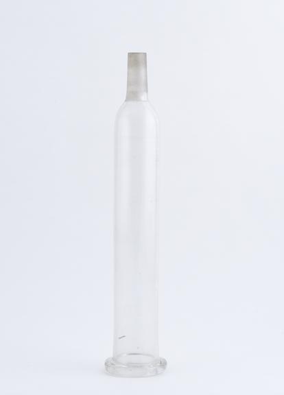 Clear glass funnel, cylindrical, with outlet and wide rim