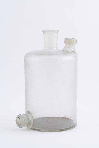 Clear glass Woulfe bottle, cylindrical, pontil on base