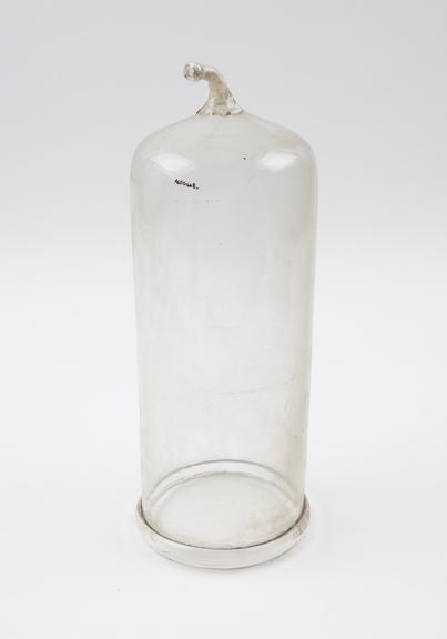 Bell jar, glass, with small pipe at top, European, 19th century