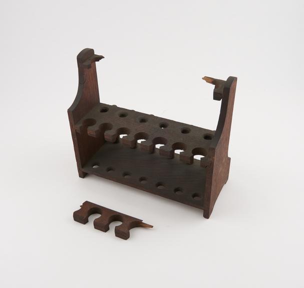 Test tube rack, oak, English, 1880-1930