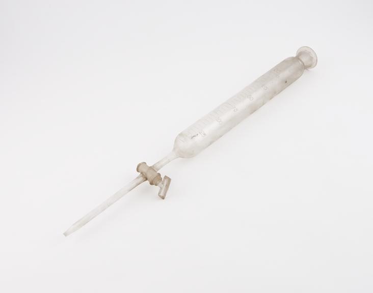 Clear glass burette, graduated cylindrical body