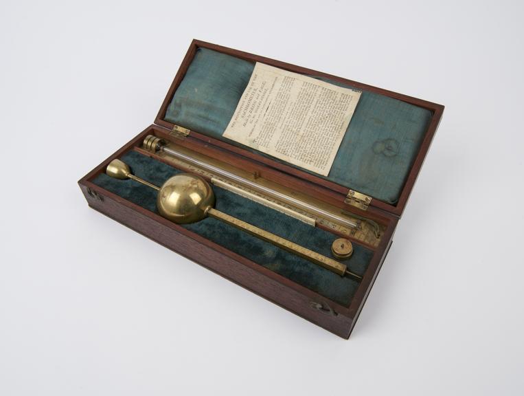 Saccharometer, in case with weights and thermometers