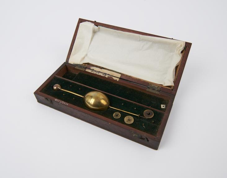 Hydrometer, brass, in wooden case, by Dring and Fage of London