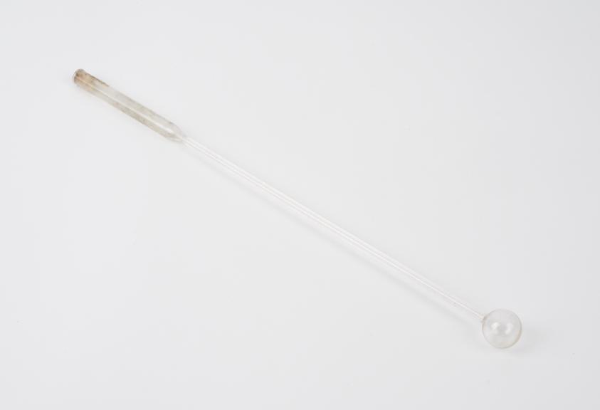 Clear glass hydrometer, tubular, with spherical bulb at base