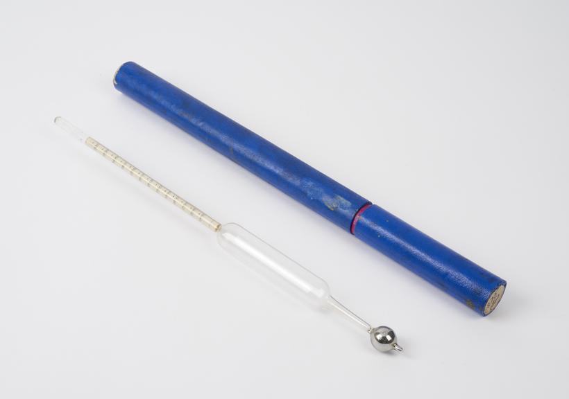 Glass hydrometer in case