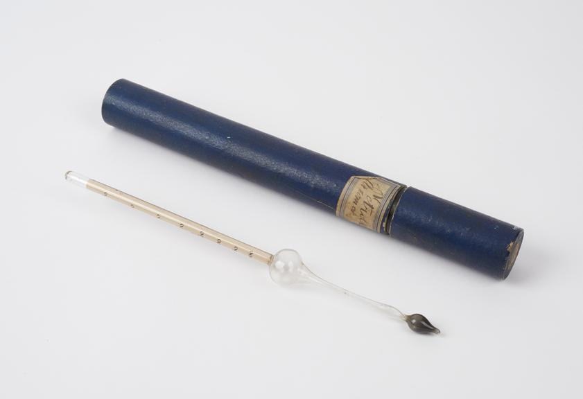 Glass hydrometer with mercury, in cardboard case