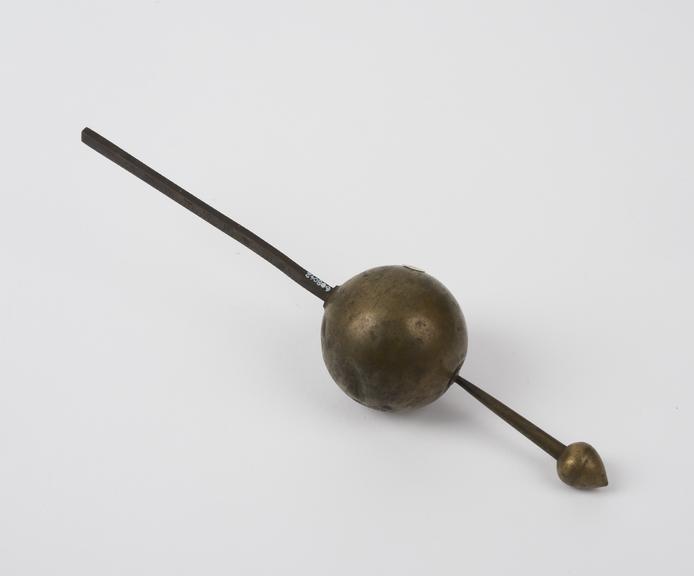 Hydrometer, brass, spherical front bulb, 1860-1900(?)