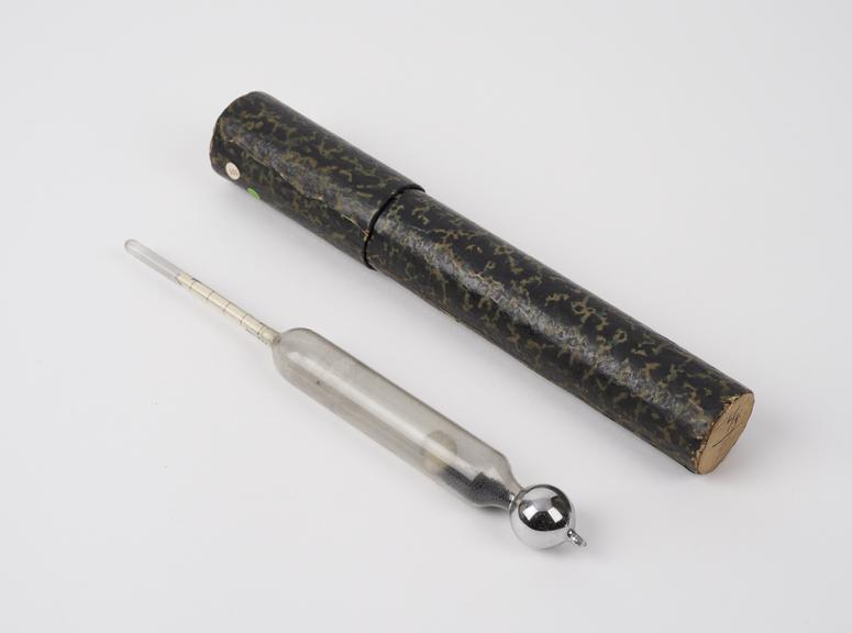 Hydrometer, glass and metal, in cardboard case