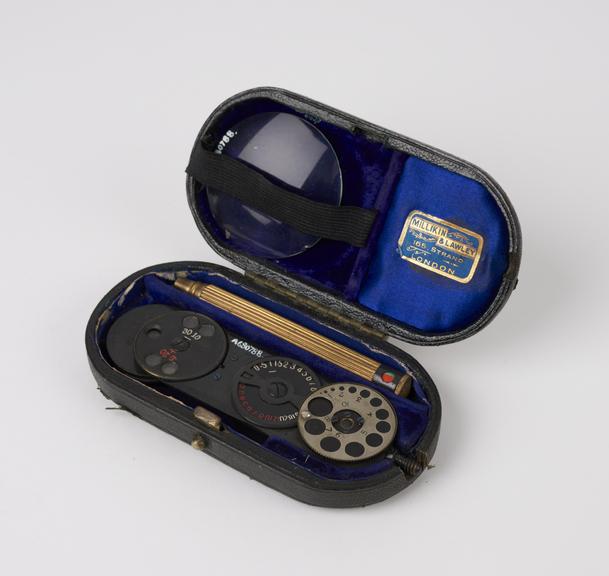 The Morton ophthalmoscope with screw on handle, in leather case