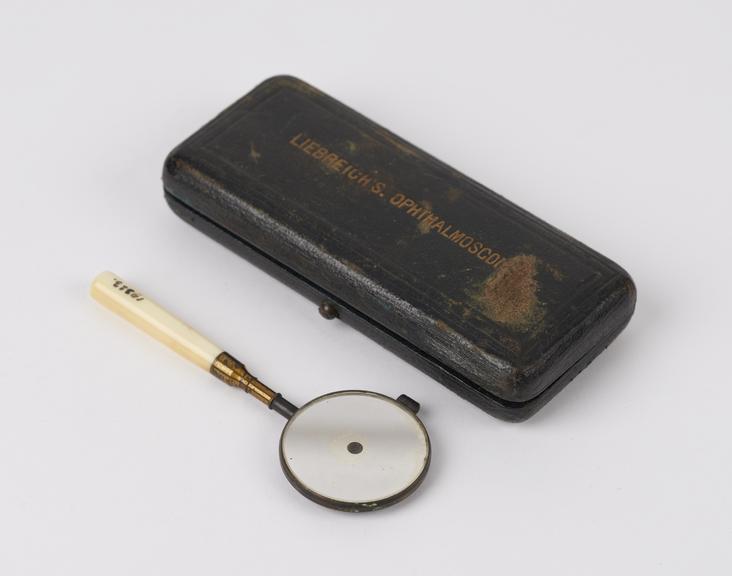 Liebreich's ophthalmoscope, metal disc, ivory handle