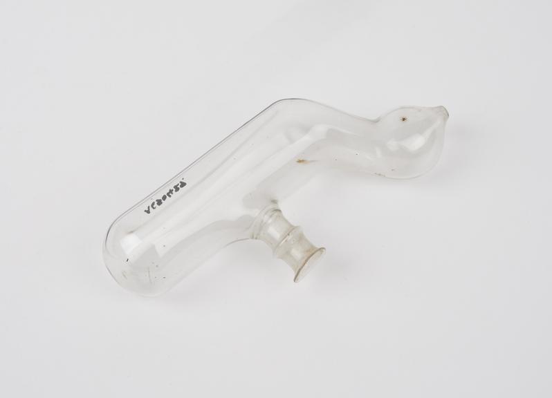 Tube, dog-like shape, clear glass, European