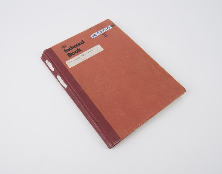 Red lab notebook labelled `VIII purification II'