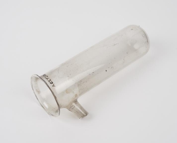 Glass test tube with side arm, English, 1850-1900