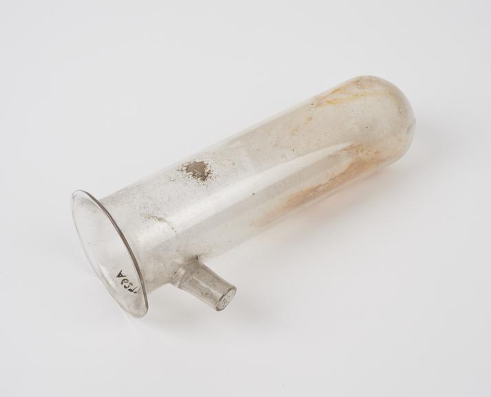 Glass test tube with side arm, English, 1850-1920