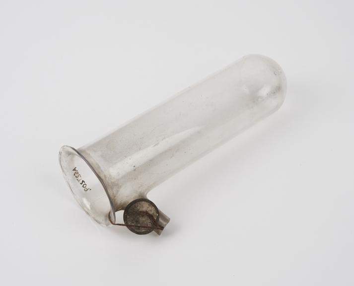 Glass test tube with side arm, English, 1850-1900