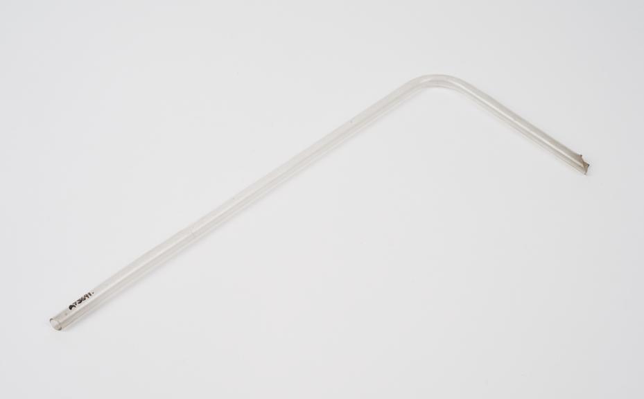 Glass tube, right angle bend, one arm for longer than other