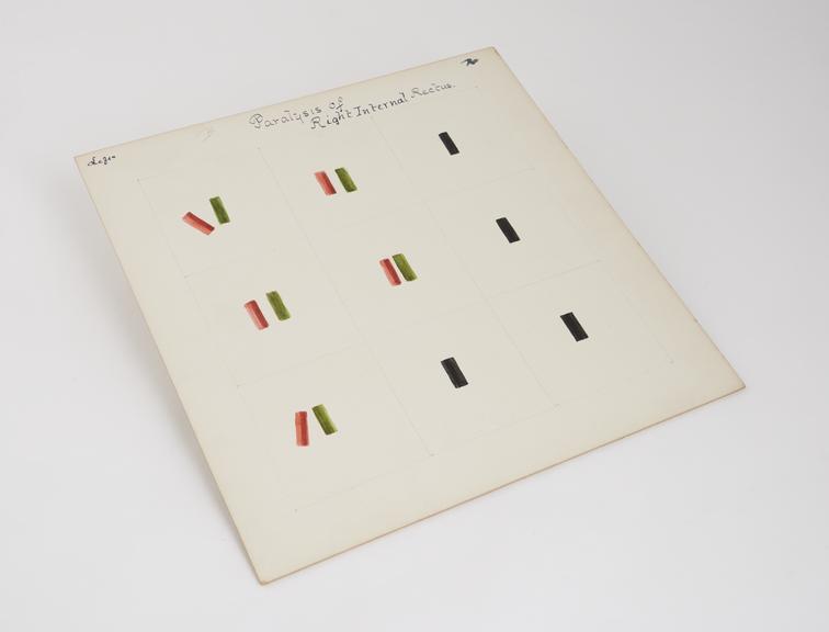 Square cardboard chart demonstrating light test for astigmatism