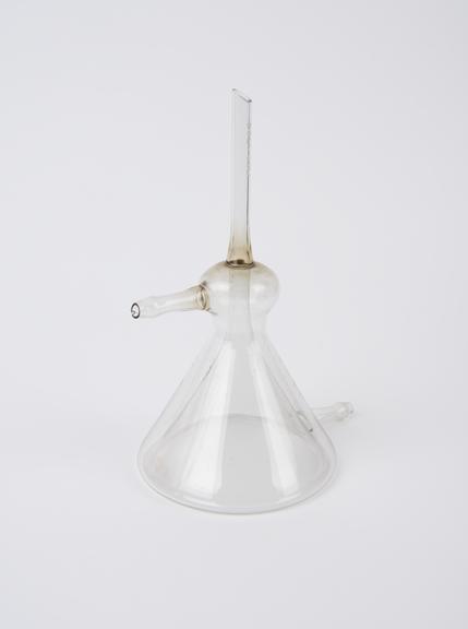 Glass funnel, with integral water jacket, handmade, British