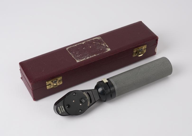 'Practitioner' ophthalmoscope, nylon-covered metal, in case